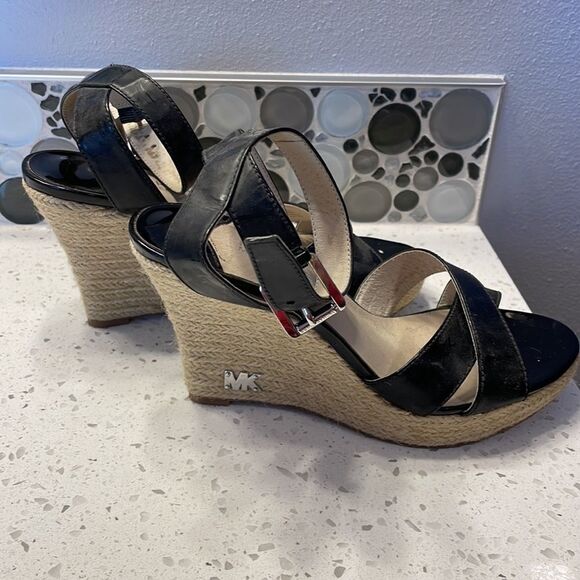 MICHAEL Michael Kors woman’s black open toe wedge sandals - Picture 8 of 11